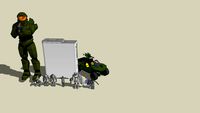 Xbox 360 with several Halo objects