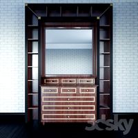 U-shaped rack with a chest of drawers.