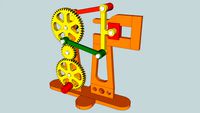 Hand-cranked wood model with 2 cranks and 1 piston