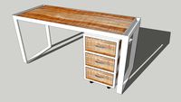 BUREAU + CAISSON EN MANGUIER MASSIF ET MÉTAL BLANC L153 CM PUKKA