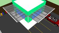 Toldo frontal com Viga Calha e Tirante - Polysolution
