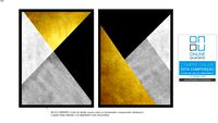 composição de 2 quadros geométricos dourado preto e cinza