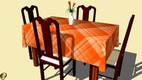 toalha de mesa retangular xadrez laranja+cadeiras+jarra