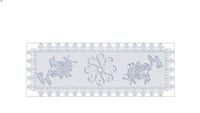 table runner, white linen & blue flowers