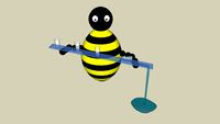 bee holding a tray and spilling a water glass