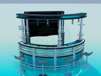 3D Model The bar counter with stools