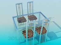 3D Model Table with glass tabletop and chairs set