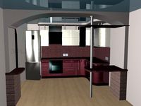 3D Model Burgundy kitchen