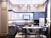 Modern kitchen scene  White with Gree color