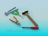 3D Model Hammer, pliers, scissors, screwdriver, pliers