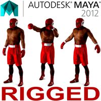 African American Boxer Red Suit Rigged for Maya 3D Model