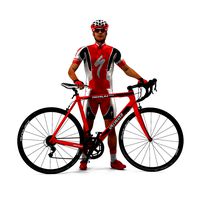 Bicyclist in Red Suit with Bike