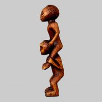 Primitive Statue Wood 2 Stacked men