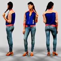 Girl in blue vest and jeans
