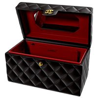 Chanel Vintage Black Quilted Cosmetic Bag Train Case Open