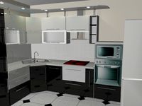 3D Model Kitchen black and white