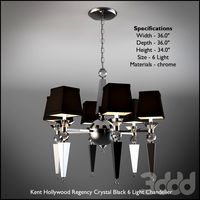 Kent Hollywood Regency Crystal Black 6 Light Chandelier