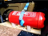 Bracket for small fire extinguisher in camper van by Zefram_Cochrane