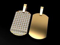 Flat Dainty Dogtag ID Bar Diamond Cluster Pendant | 3D