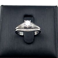 Moissanite ring bridal set rings vintage round cut bridal set | 3D