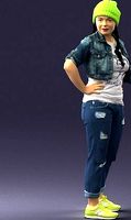 Denim woman in a green hat 0353 3D Print Ready | 3D