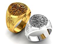 gents ring with icelandic compass viking runes symbol | 3D