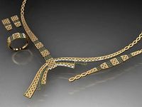 S19- Diamond necklace earring ring bracelet gold set  | 3D