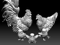 hen cock chick | 3D