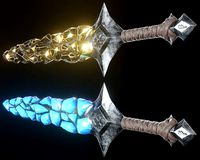 Stylized Sword Ice and Gold Crystals Melee Weapon Game Ready