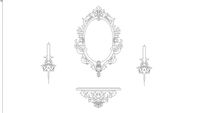 2D baroque wall stencil of mirror, console and candle holders