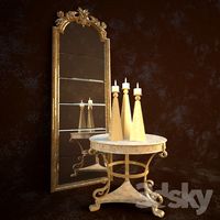 mirror, table, candlesticks