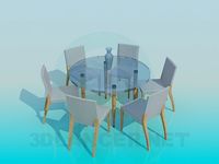 3D Model Round tea table and 6 chairs