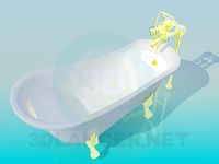 3D Model Bath with gold-plated legs and mixer