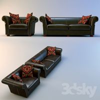 Leather sofa and armchair