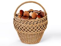 Wicker Basket 01 with Mushrooms 3D Model