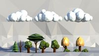 Low poly trees clouds bushes 3D Model