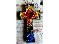 Cross With Heart (Rainbow Mosaic) by Yuyuy75