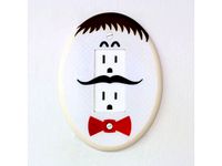 Multi-Color Mustached Egghead Plug Cover by MosaicManufacturing