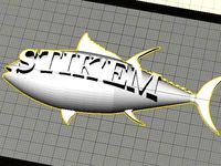 Tuna with curved boat name, countersunk on back for magnet by retanotech