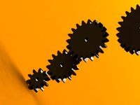 Gears! 2mm shaft, 3mm thick, 10 teeth to 50 teeth in increments of 5 by RubeGoldberg