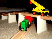 Toy train bridge supports by GeekyDad