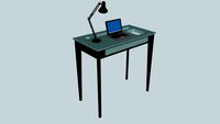 slumped glass and hardwood desk