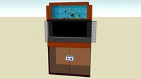flat screen tv with drawers and a fish tank