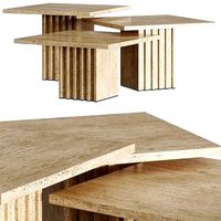 CB2 Exclusive Carve Travertine Cocktail Tables