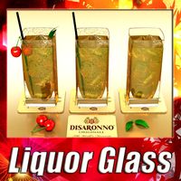 Liquor Glass + Ice + Cherry + Straw + Coaster.3d model