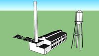Warter tower with a fractory next to it