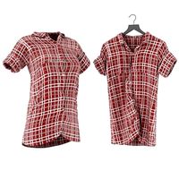 Women's Red &amp; White Plaid Short Sleeve Shirt - 3D Model