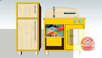 KIT MINI COZINHA E GELADEIRA DE MADEIRA AMARELA Ateliê Materno
