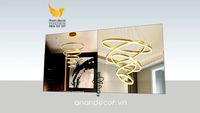 Đèn chùm thả vòng tròn 5 tầng hiện đại thân vàng TH828A cho phòng khách/ thông tầng