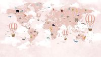 Painel Fotográfico Mapa Mundi Balão Animais Rosa Ref PF-MP013-2 STICKDECOR